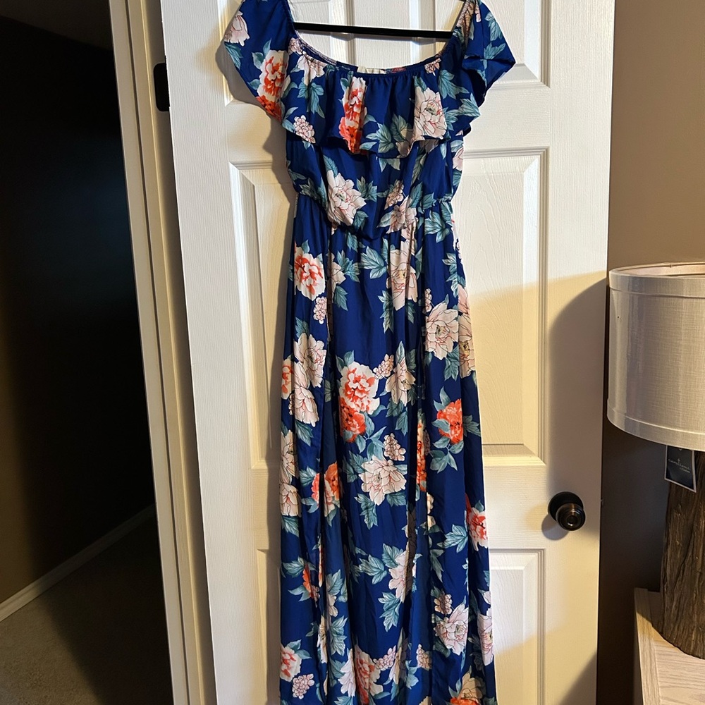 Floral Blue Maxi Romper Dress